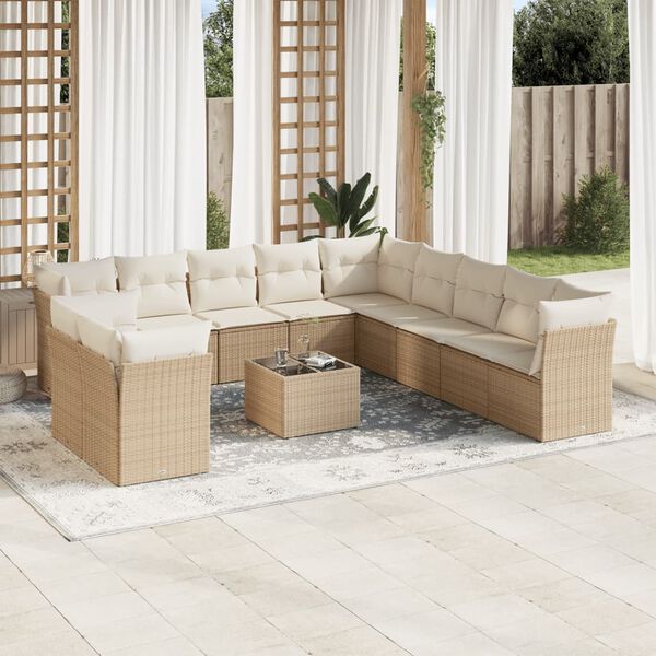vidaXL 12-delige Loungeset met kussens poly rattan beige
