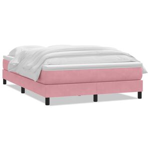 vidaXL Boxspring met matras fluweel roze 140x210 cm
