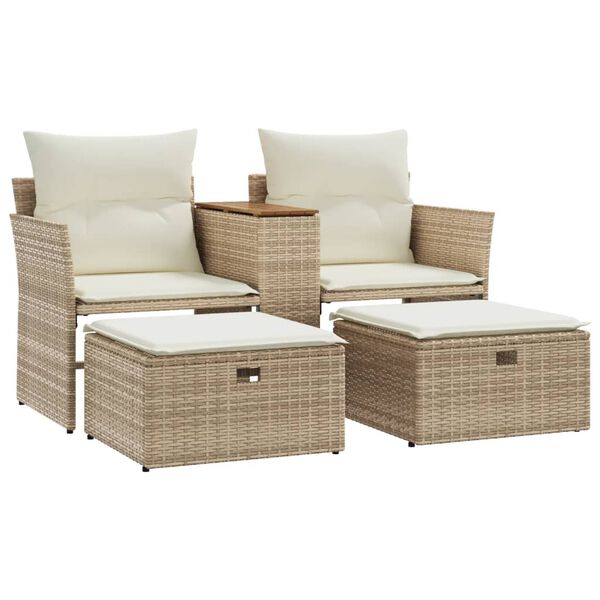 vidaXL Tuinbank 2-zits met voetenbanken poly rattan beige