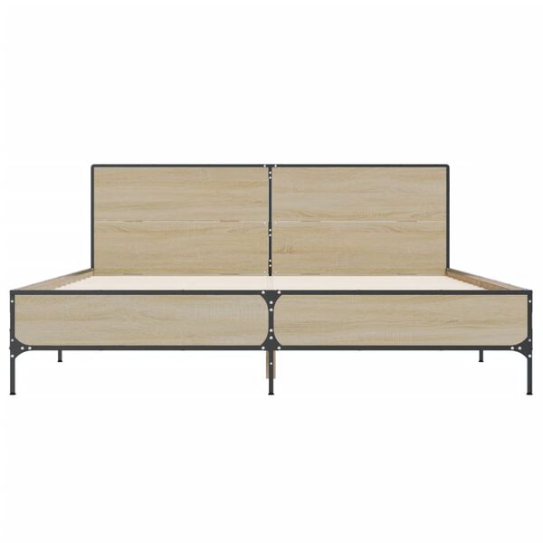 vidaXL Bedframe bewerkt hout metaal sonoma eikenkleurig 120x190 cm