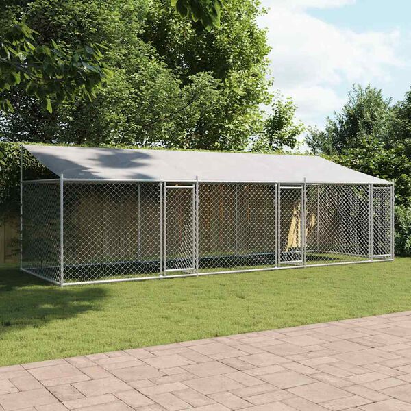 vidaXL Hondenhok met dak en deuren 6x2x2 m gegalvaniseerd staal grijs