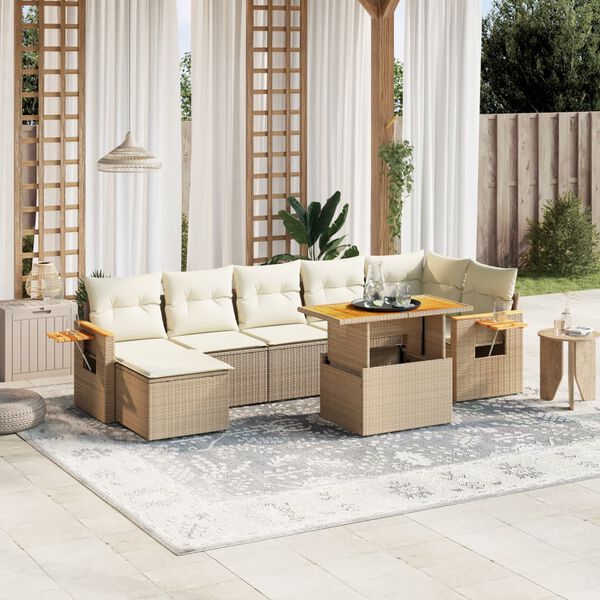 vidaXL 8-delige Loungeset met kussens poly rattan beige