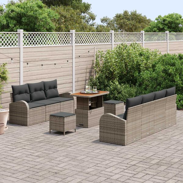 vidaXL Tuinbankenset met kussen 10 pcs Grijs poly rattan