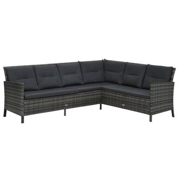 vidaXL 3-delige Loungeset met kussens poly rattan grijs
