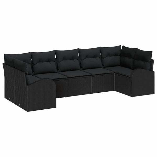 vidaXL Tuin Sofa Set met kussen 7 pcs Zwart Poly Rattan