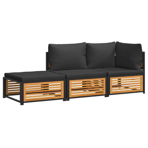 vidaXL 3-delige Loungeset met kussens massief acaciahout
