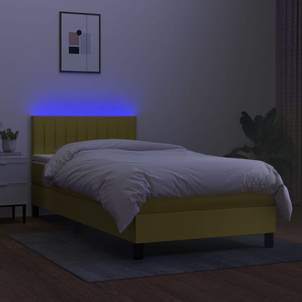 vidaXL Boxspring met matras en LED stof groen 90x200 cm