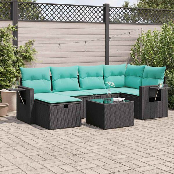 vidaXL 6-delige Loungeset met kussens poly rattan zwart