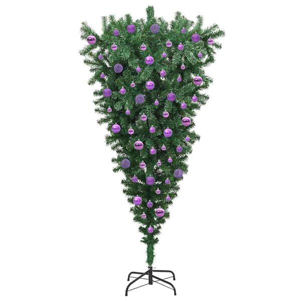 vidaXL Zijwaarts kunstkerstboom met ballenset Groen 180 cm PVC