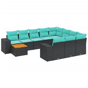 vidaXL 11-delige tuinbankset met kussens, zwart polyrotan
