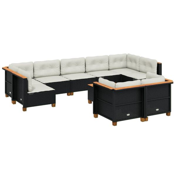 vidaXL 10-delige Loungeset met kussens poly rattan zwart