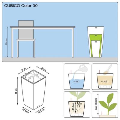 LECHUZA Plantenbak Cubico Color 30 ALL-IN-ONE leigrijs 13138