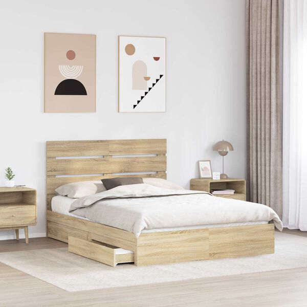 vidaXL Opslag bed met lade Sonoma Eiken 140 x 200 cm Bewerkt hout