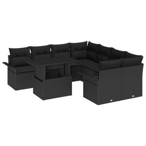 vidaXL Tuin Sofa Set met kussen met opslag 9 pcs Zwart Poly Rattan
