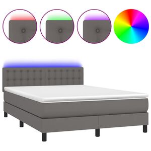 vidaXL Boxspring met matras en LED kunstleer grijs 140x190 cm