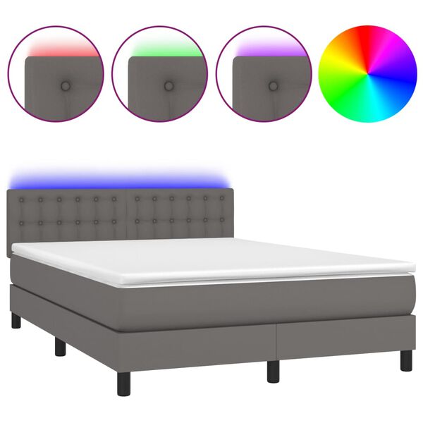 vidaXL Boxspring met matras en LED kunstleer grijs 140x190 cm
