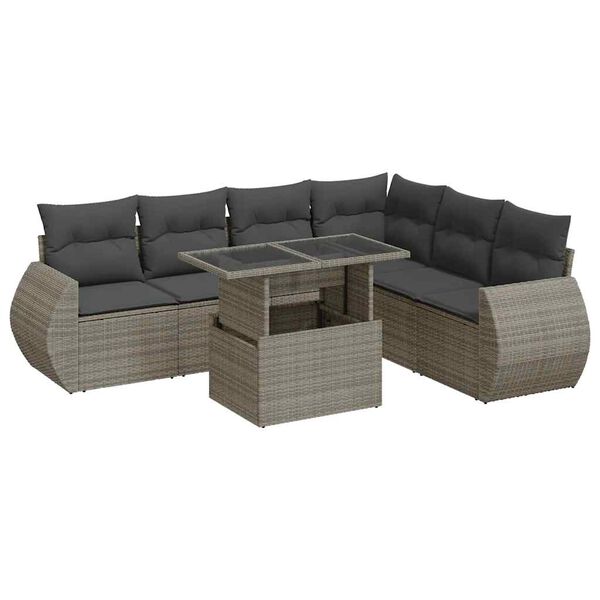vidaXL 7-delige Loungeset met kussens poly rattan grijs