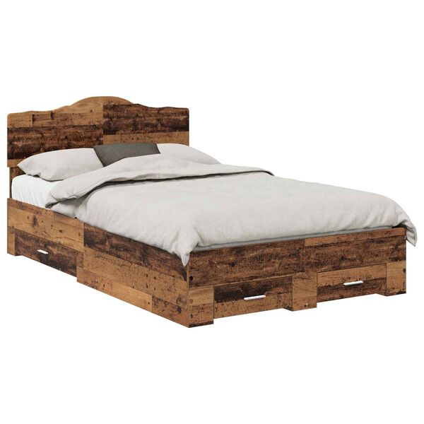 vidaXL Bedframe met hoofdeinde Oudhout 120 x 190 cm Bewerkt hout