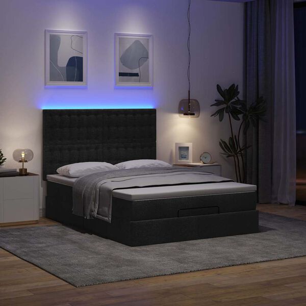 vidaXL Ottoman bed met matras en LED's 140x200cm stof zwart