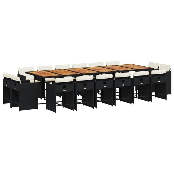 vidaXL 17-delige Tuinset met kussens poly rattan zwart