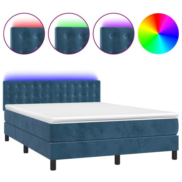 vidaXL Boxspring met matras en LED fluweel donkerblauw 140x200 cm
