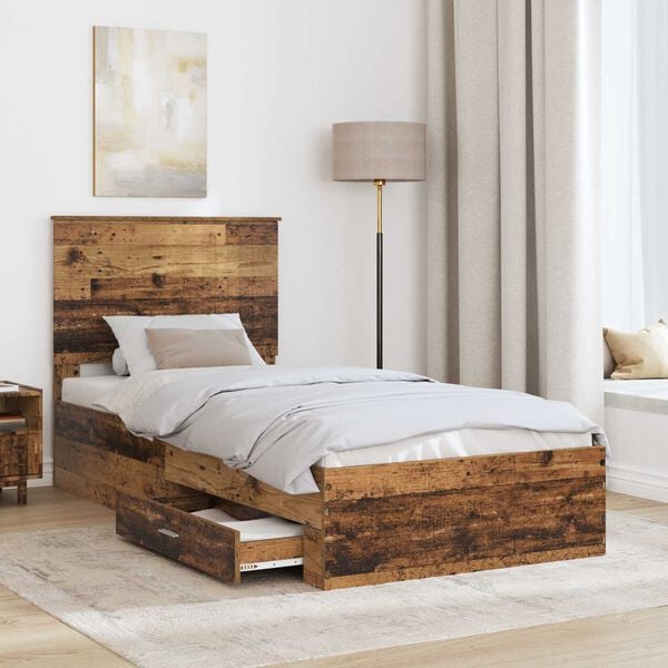vidaXL Bedframe met hoofdeinde Oudhout 90 x 200 cm Bewerkt hout