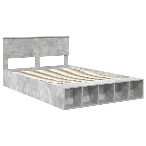 vidaXL Bedframe met plank Beton Grijs 160 x 200 cm Bewerkt hout