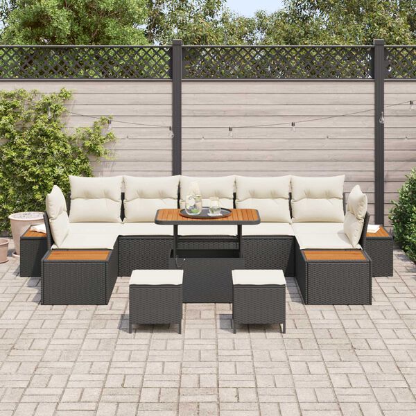 vidaXL Tuin Sofa Set met kussen 10 pcs Zwart Poly riet