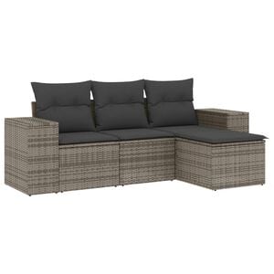 vidaXL 4-delige Loungeset met kussens poly rattan grijs