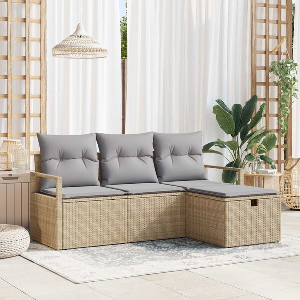 vidaXL Tuin Sofa Set met kussen met opslag 4 pcs Beige Poly riet