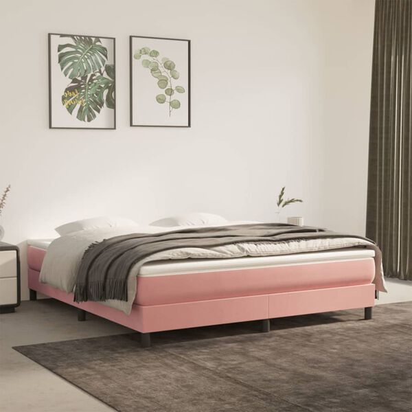 vidaXL Boxspring met matras fluweel roze 160x200 cm