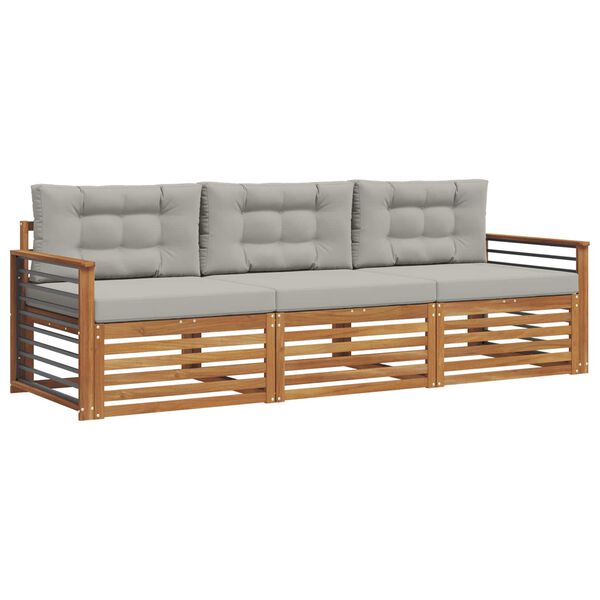 vidaXL Buiten bankenset met kussen 3 pcs Natuurlijk en Lichtgrijs