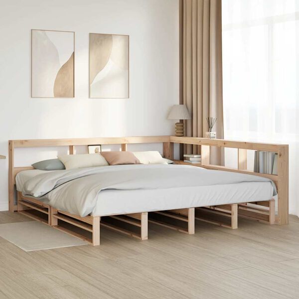 vidaXL Bed met boekenkast zonder matras massief grenenhout 200x200 cm