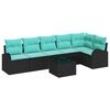 vidaXL Tuinbankenset 7 st Zwart en Turquoise poly rattan