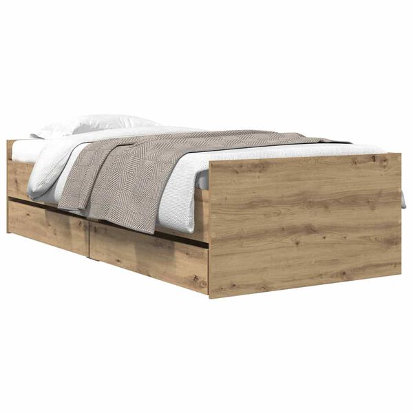 vidaXL Bedframe met lade Artisan Eiken 90 x 200 cm Massief grenenhout
