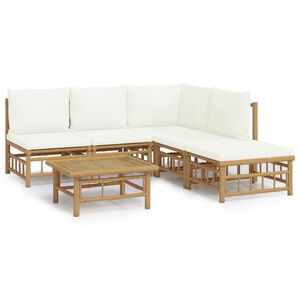 vidaXL 6-delige Loungeset met kussens bamboe cr&egrave;mewit