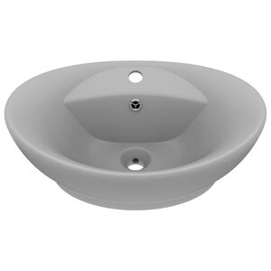 vidaXL Wastafel met overloop ovaal 58,5x39 cm keramiek mat lichtgrijs