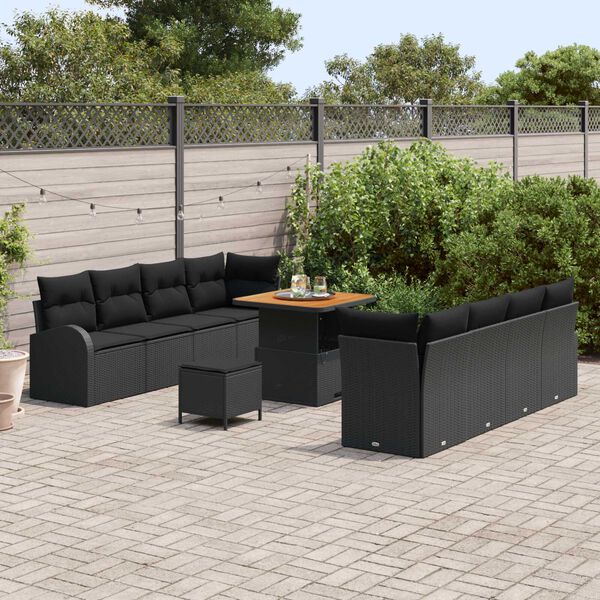 vidaXL Tuin Sofa Set met kussen met opslag met kussen 11 pcs Zwart