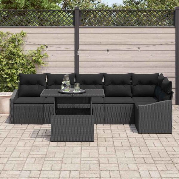vidaXL Tuin Sofa Set met kussen met opslag 7 pcs Zwart poly rattan