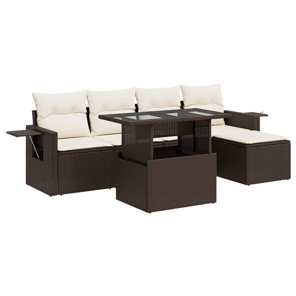 vidaXL 6-delige Loungeset met kussens poly rattan bruin