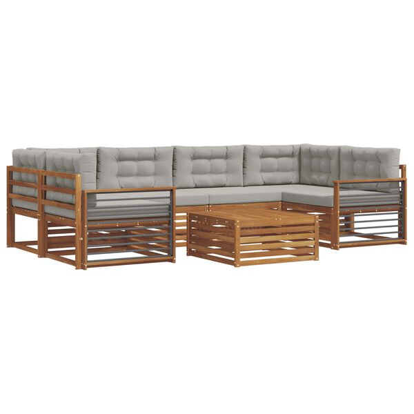 vidaXL Buiten bankenset met kussen 7 pcs Natuurlijk en Lichtgrijs