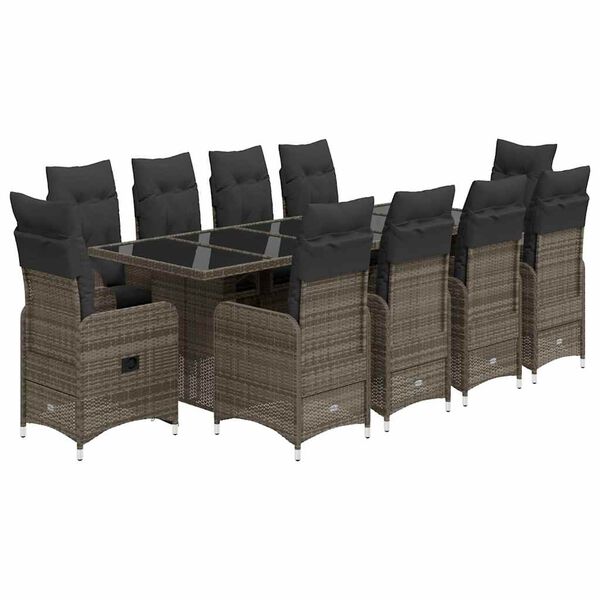 vidaXL 11-delige Bistroset met kussens poly rattan grijs