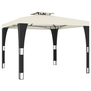 vidaXL Prieel met dubbel dak 2,98x2,98 m staal cr&egrave;mekleurig