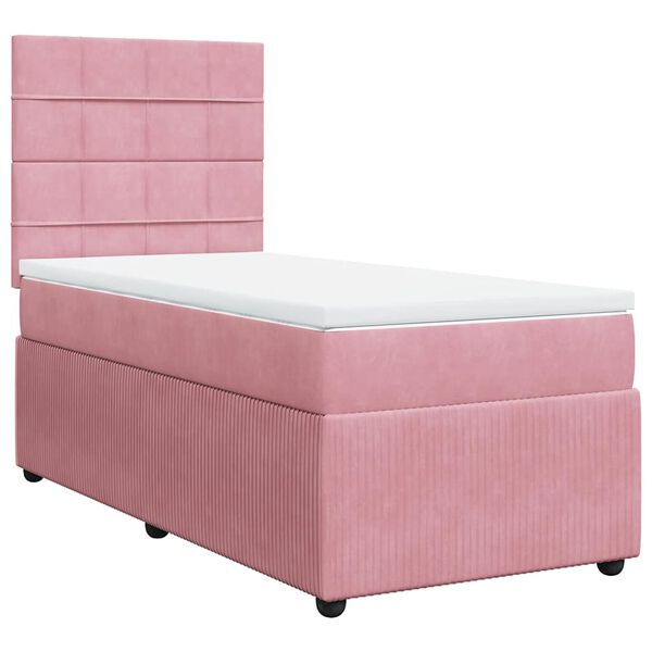 vidaXL Boxspring met matras fluweel roze 100x200 cm