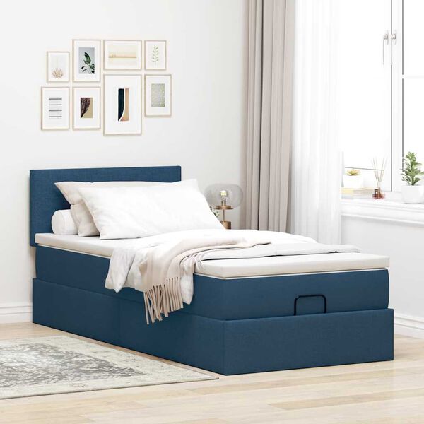 vidaXL Ottoman bed met matras en LED's 80x200cm stof blauw