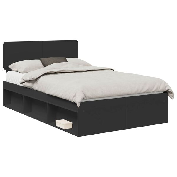 vidaXL Bedframe met hoofdeinde Zwart 135 x 190 cm Massief grenenhout