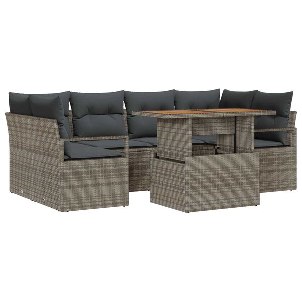 vidaXL Tuin Sofa Set met opslag 7 pcs Grijs Poly riet