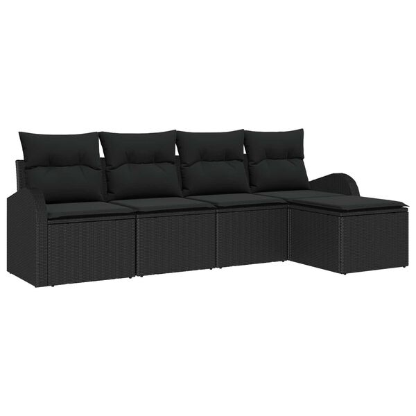 vidaXL Bankstel met kussen met opslag 5 pcs Zwart poly rattan