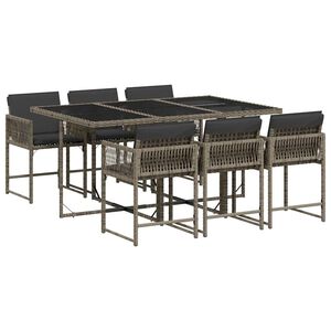vidaXL 7-delige Tuinset met kussens poly rattan grijs