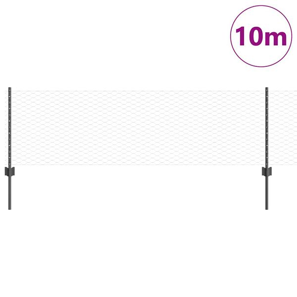 vidaXL Hek met Paal Grijs 0,6 x 10 m Staal en PVC